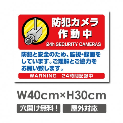 防犯カメラ作動中 パネル看板 プレート看板 W400xH300mm camera-300