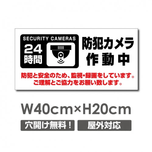 W400xH200mm 防犯カメラ作動中 パネル看板 プレート看板  camera-336