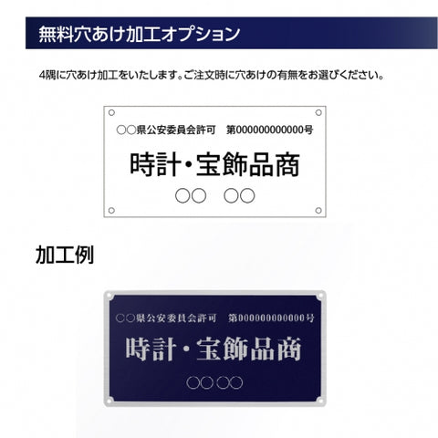 ステンレス製 古物商プレート 168×88mm 紺色 穴ありタイプ 公安委員会指定 警察署対応 法定標識 s-curio-navy-hole