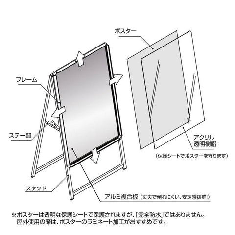 A型スタンド看板 B1サイズ 両面仕様 屋外対応 耐候 軽量 アルミフレーム 折りたたみ式 スタンドサイン 店舗用看板 木目 wb1-d