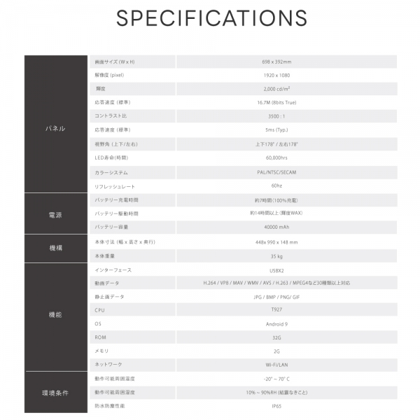 屋外仕様 デジタルサイネージ 32インチ 軽量 可動 バッテリー式 電子看板 TV-G32PO-BAT