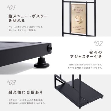 メニュースタンド W57xD40xH120cm LEDライト付き  案内スタンド TKS-KSD-LED
