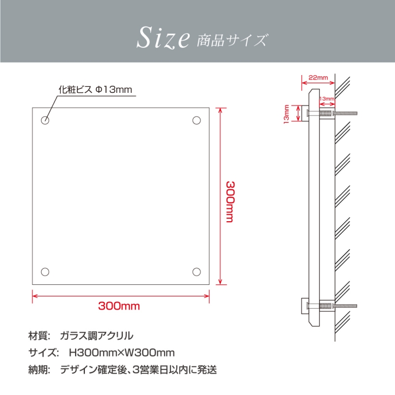 会社銘板 クリニック ガラス調アクリル銘板 化粧ビス止め glass-300-300